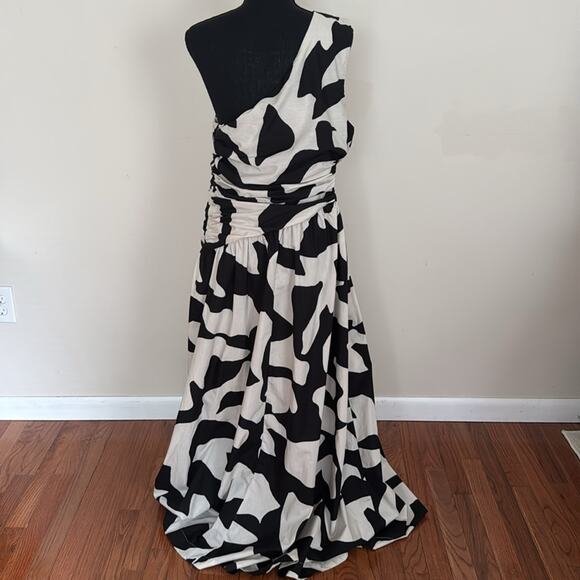 Abercrombie & Fitch Abstract One Shoulder Cut Out Maxi Dress Black White Size L - Picture 13 of 13